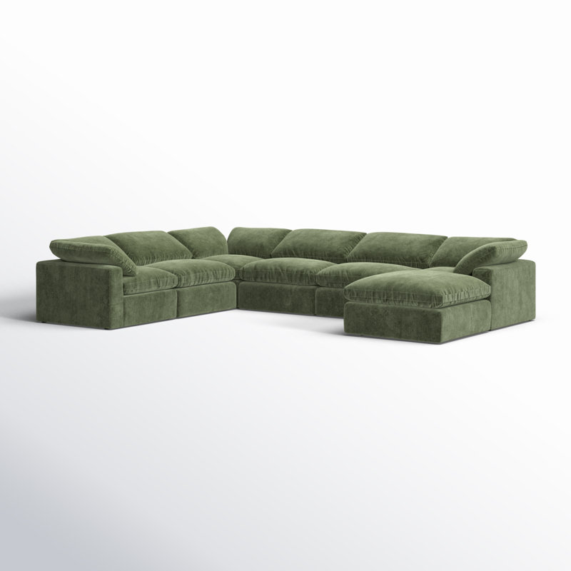 Wonardo Upholstered U-Shaped Sectional, Sagano Green Fabric