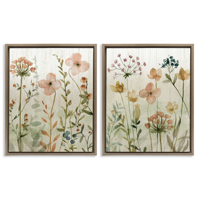 Pink Rustic Wildflower Collection 2 Piece Framed Floater Canvas Set, design by Livi Finn