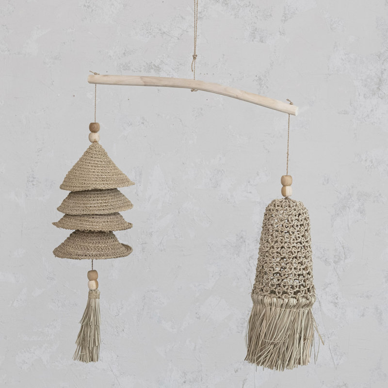 Suspension murale en bois et rotin tissé à la main et rotin