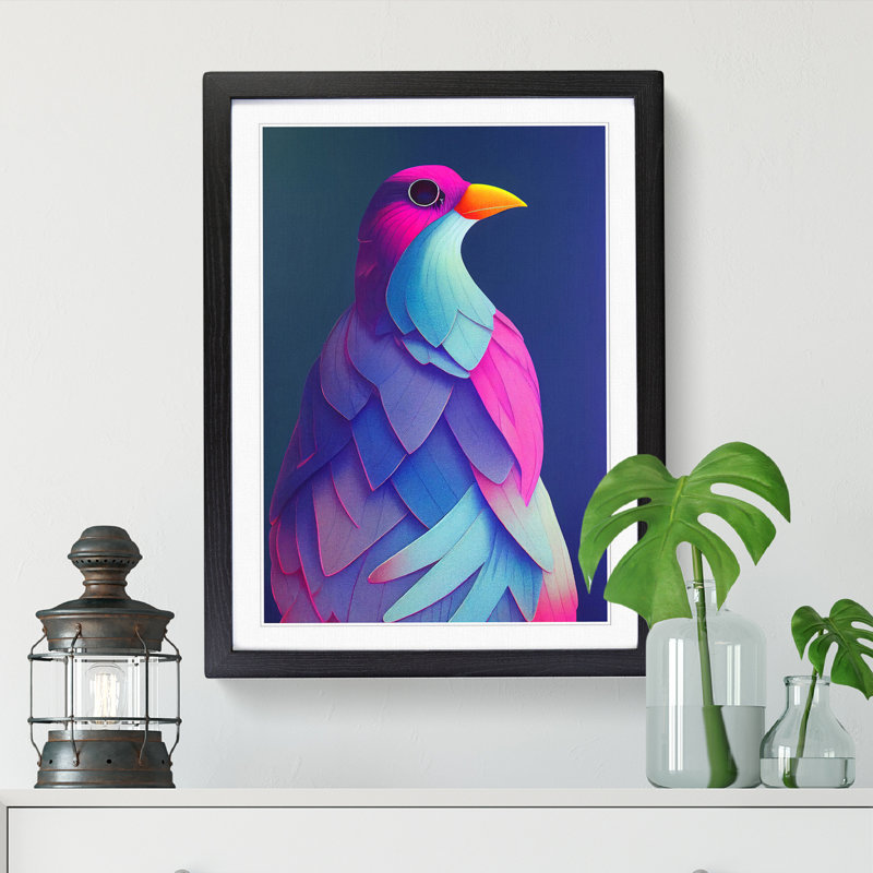FRM-V0523-256X Bird Vaporwave Vol.1 - Single Picture Frame Print, 64cm H x 46cm W x 2cm D, Walnut Framed