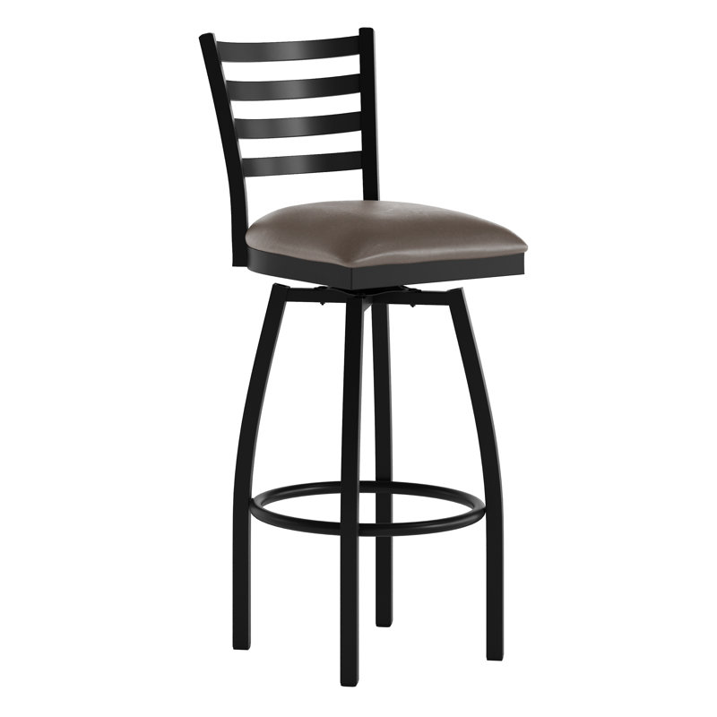 Tabouret de bar pivotant Lomonaco à dossier échelle et assise rembourrée en vinyle, Moka, 1