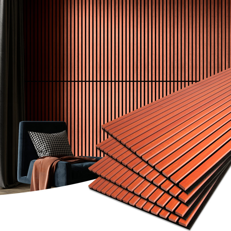 4Pièces de 23,6 po x 47,24 po à lambris d'aspect bois, panneaux muraux insonorisés 3D (31 pieds carrés / caisse), Cerisier