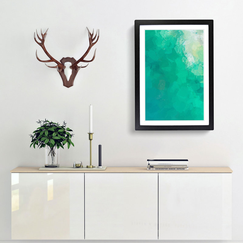 Green Ocean in Abstract - Picture Frame Graphic Art Print, 65cm H x 48cm W x 2cm D, Black Framed