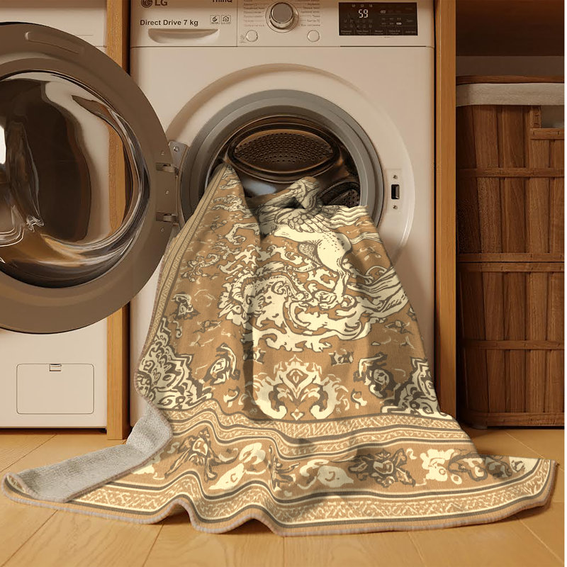 Tapis oriental brun classique lavable à la machine Osazee Hippogriff - Reliure, 5 x 7
