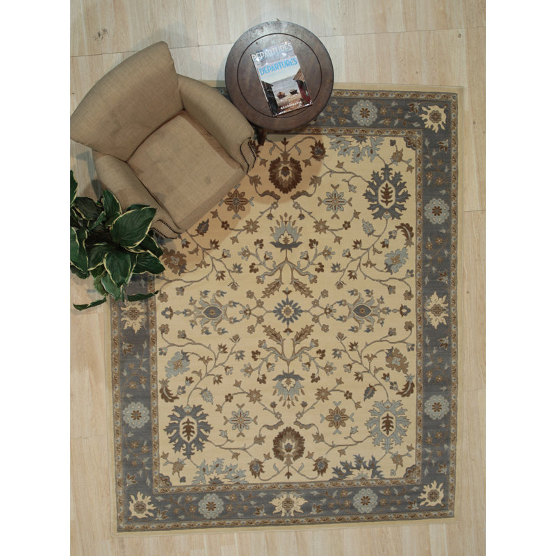 Tapis ivoire en laine noué à la main Opulent Wynton