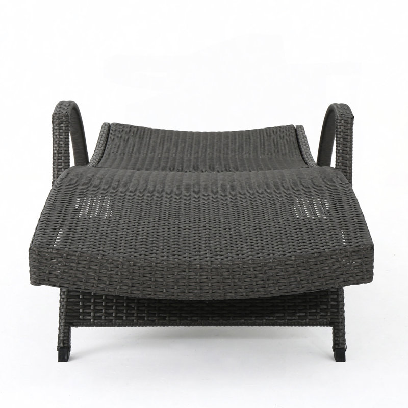 Chaise longue en osier de polyéthylène avec bras, Gris