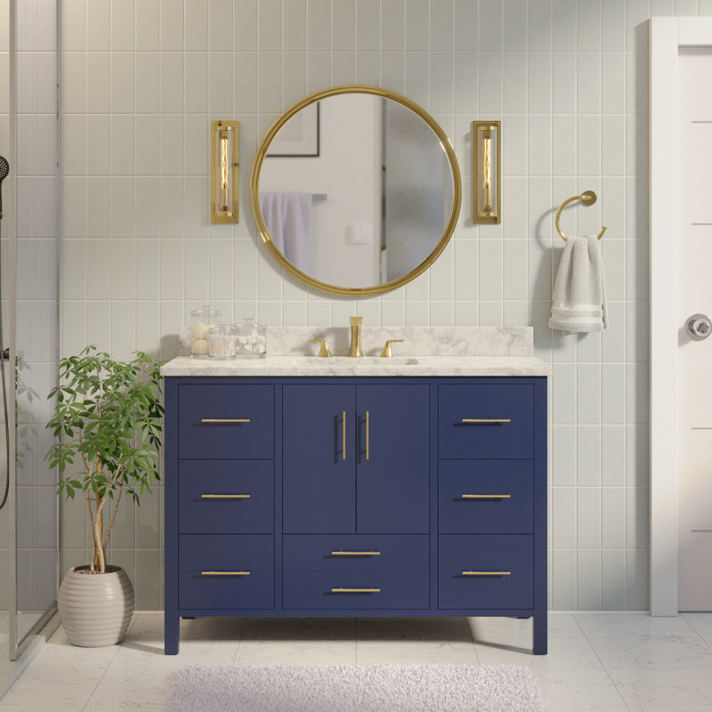Ensemble de meuble-lavabo simple 48 po Kiara, Marbre, Bleu royal