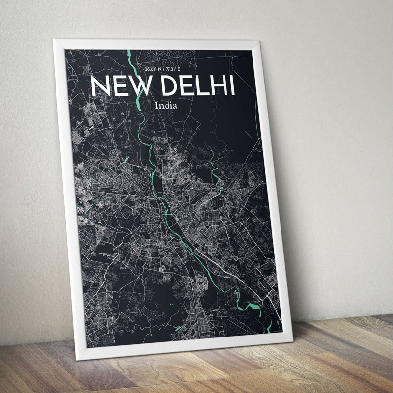 « new delhi city map », reproduction d’impression sur affiche en rêve, H 20 po x l 16 po x P 0,05 po