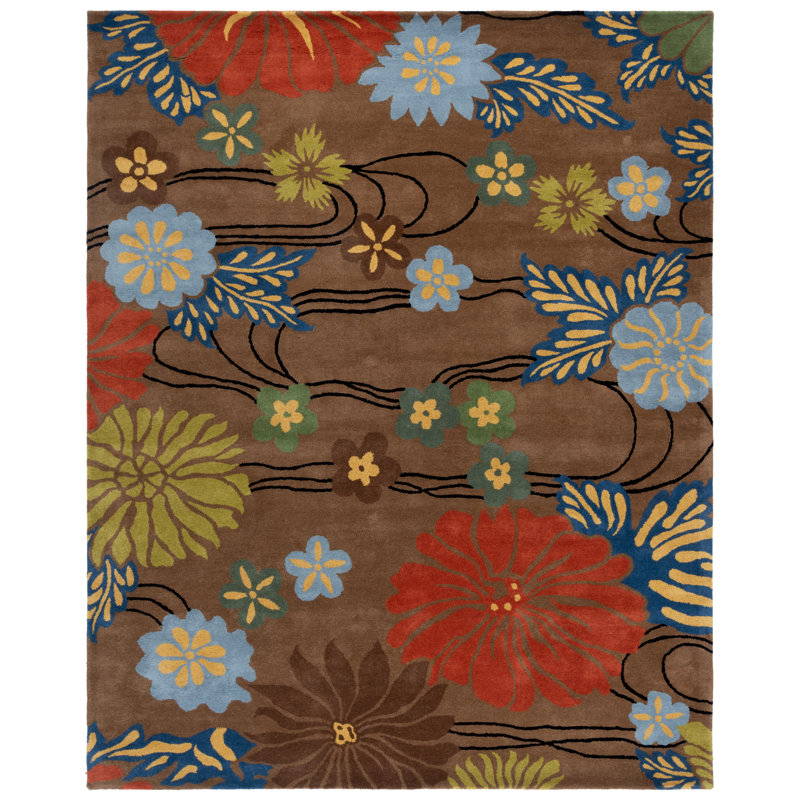 Tapis brun / multicolore en laine touffeté à la main Clovill, Rectangle 7 pi 6 po x 9 pi 6 po