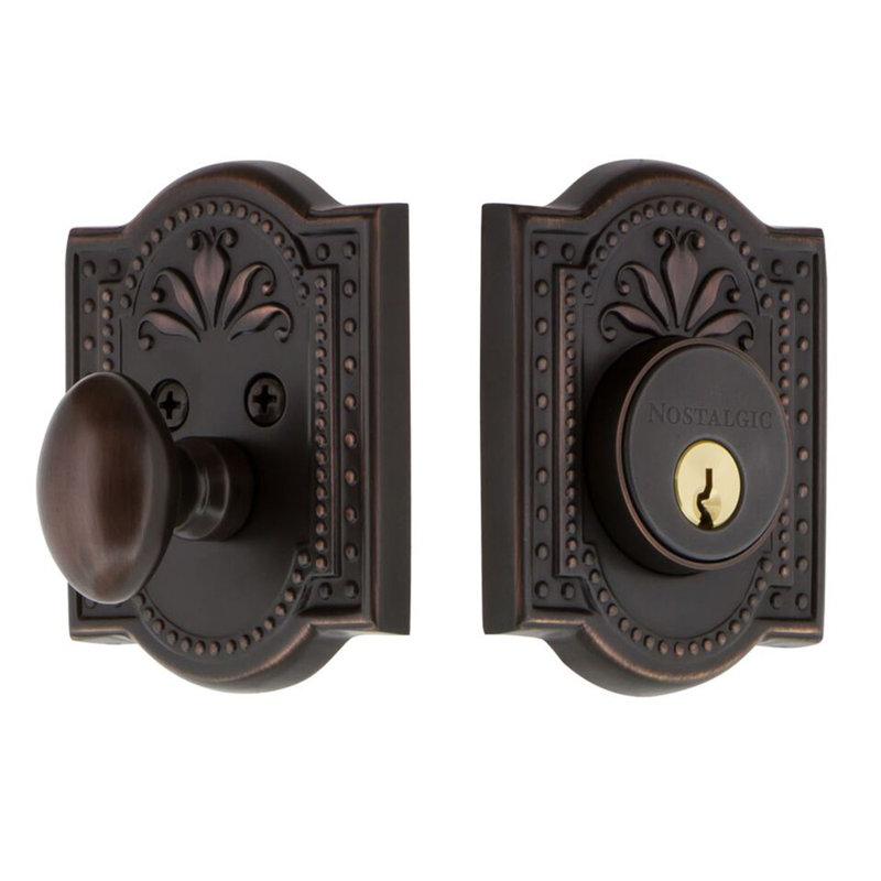 Nostalgic Warehouse Meadows Plate Single Cylinder Deadbolt, Timeless Bronze, 2.375