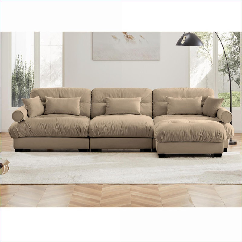Luxurious Oversized Velvet Sectional, Olive Green Velvet, 35" H x 130" W x 37" D