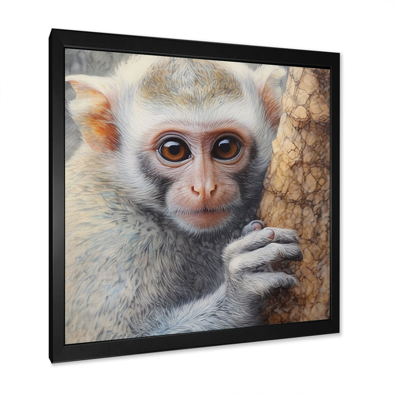 Singe sauvage I - animaux, art mural, salon, Cadre simple noir, H 36 po x l 36 po x P 1,5 po