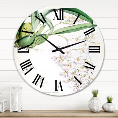 Orchidée blanche rétro II - horloge murale traditionnelle