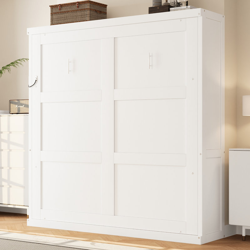 Lit escamotable une place avec rangement intégré, cadre et sommier en bois, sans sommier tapissier, blanc, Twin, White