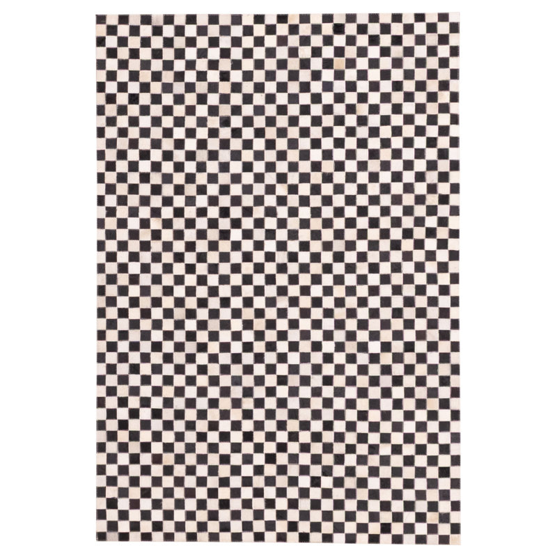 Tapis crème en cuir de vache noir 4 pi x 6 pi
