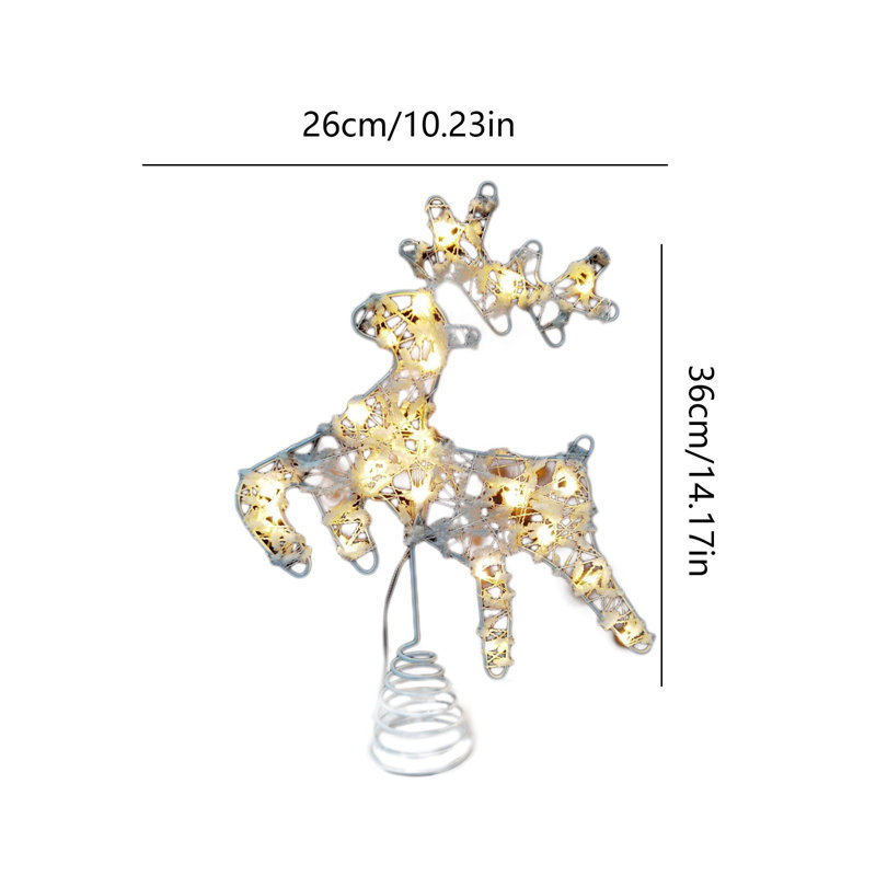 Étoile de Noël, sommet de sapin en forme de cerf en métal scintillant, encastré, 10 ampoules pour la décoration intérieure de l'arbre de Noël