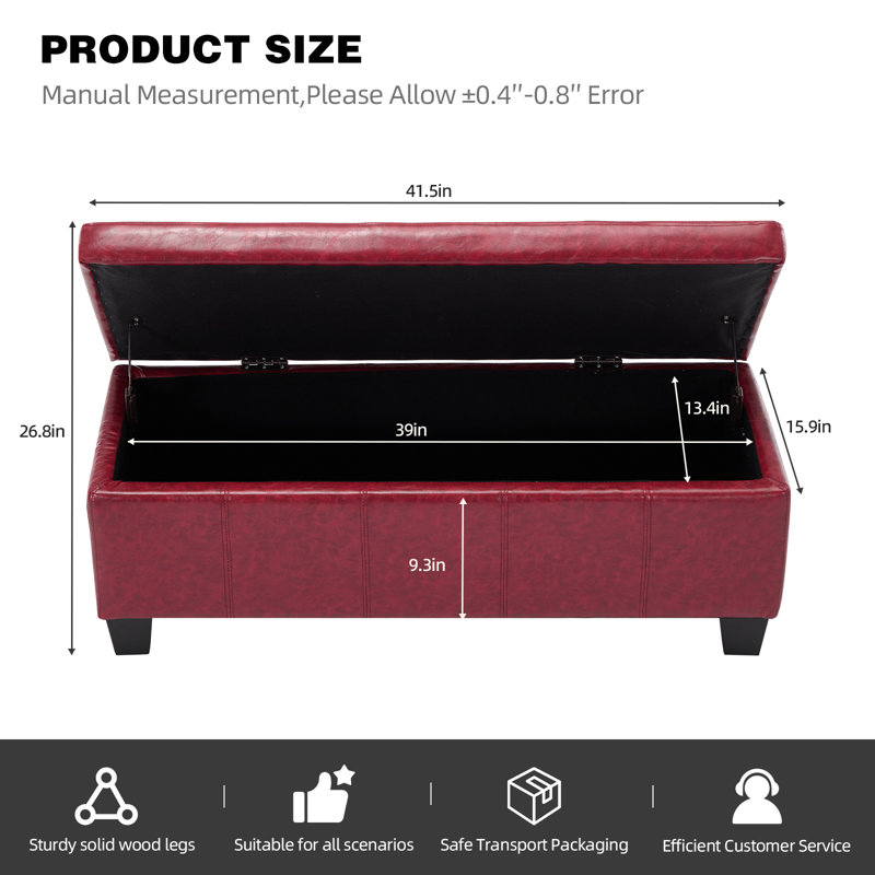 Rectangle Upholstered Storage Bench Ottoman&Stool, Red