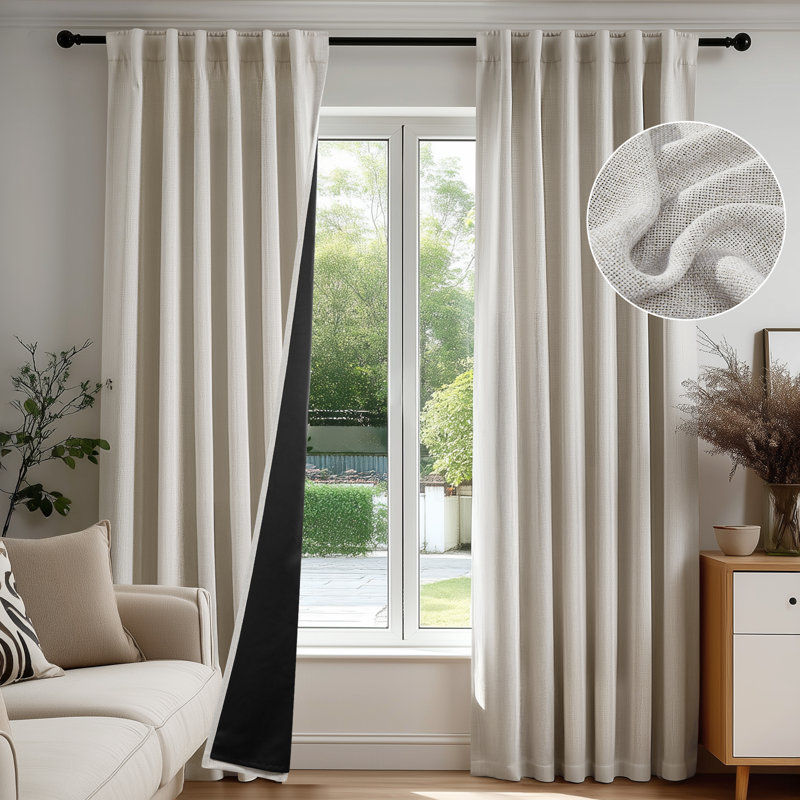 Linen-Look Total Blackout Curtains (Set of 2), 52" W x 108" L, Flaxen