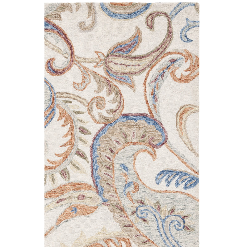 Runner Alben Paisley Handmade Tufted Wool/Cotton Area Rug in Ivory/Rust, Square 6'