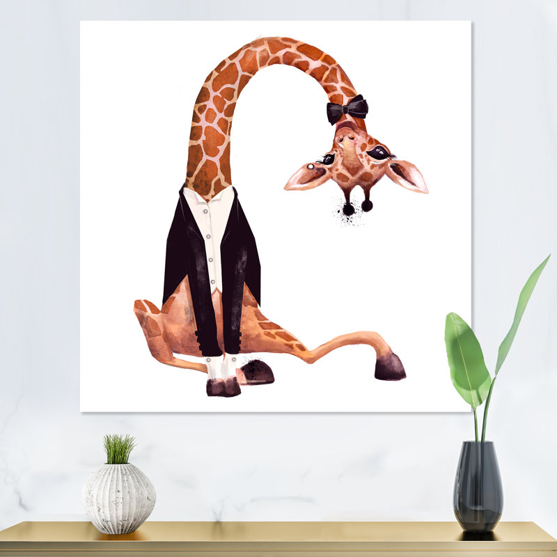 Adorable jolie girafe à l'aquarelle avec redingote, H 16 po x l 16 po x P 1 po, Toile tendue
