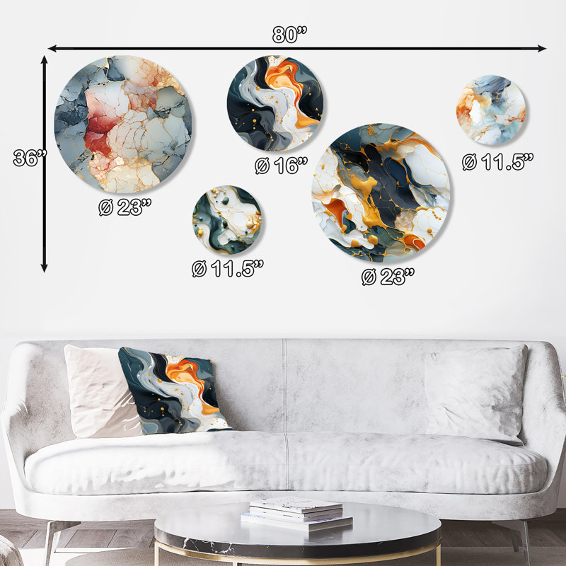 Lamorteau - Ensemble d'art mural rond en marbre Glam 5 pièces