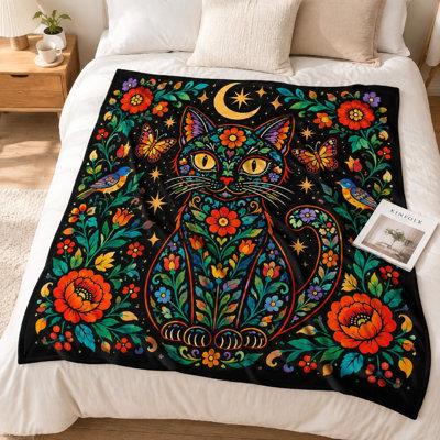Couverture en flanelle à motif de chat de 1 pièce - conception d'art populaire éclatant; lavable à la machine à une face et lavable à la machine, parfaite pour la décoration intérieure. Literie et articles de canapé