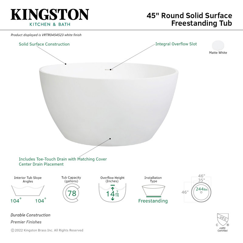 Baignoire autoportante 45 po Kingston