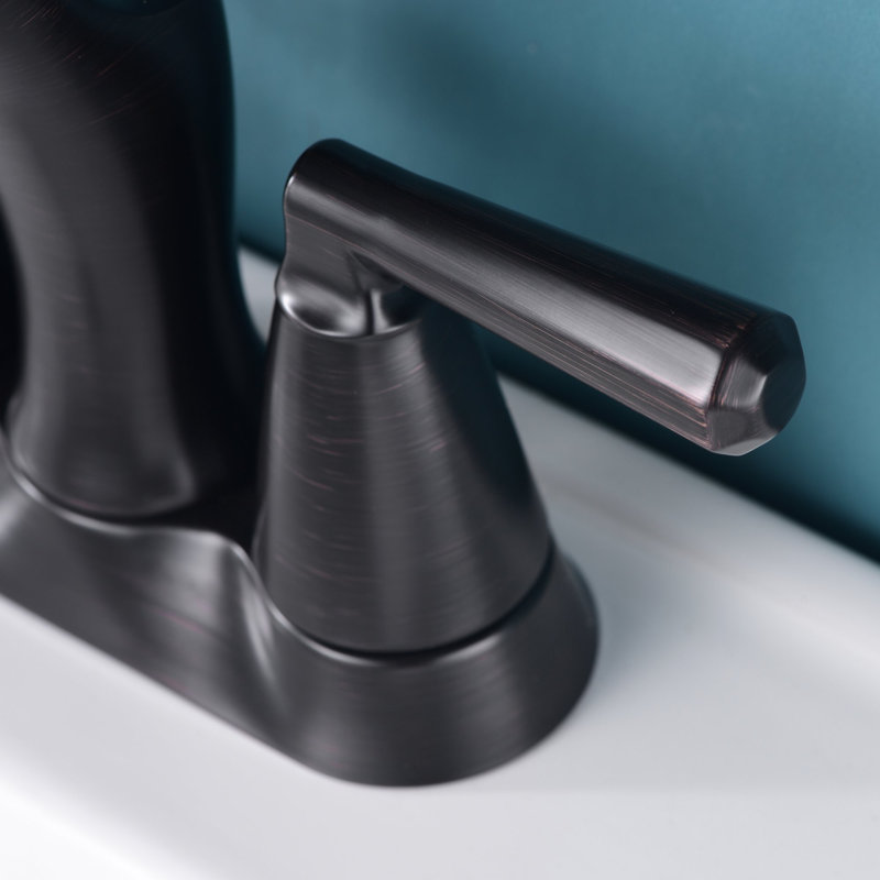 Robinet de lavabo de salle de bain central à 4 poignées avec ensemble de drain Z - Bronze huilé, Bronze frotté à l'huile
