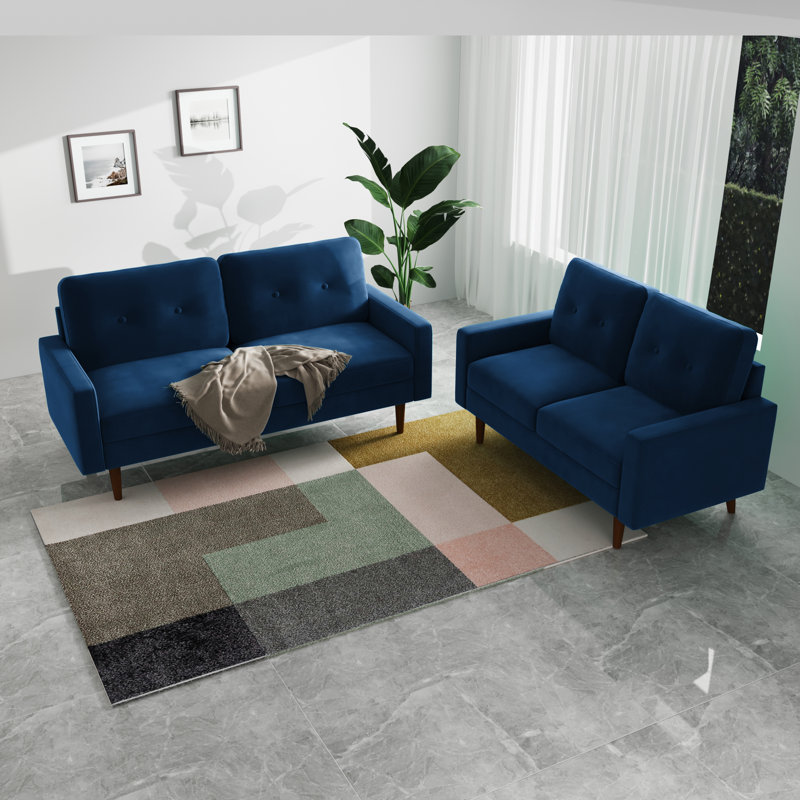 Madian Velvet Sofa, Space Blue Velvet, 32.7" H x 58" W x 30" D