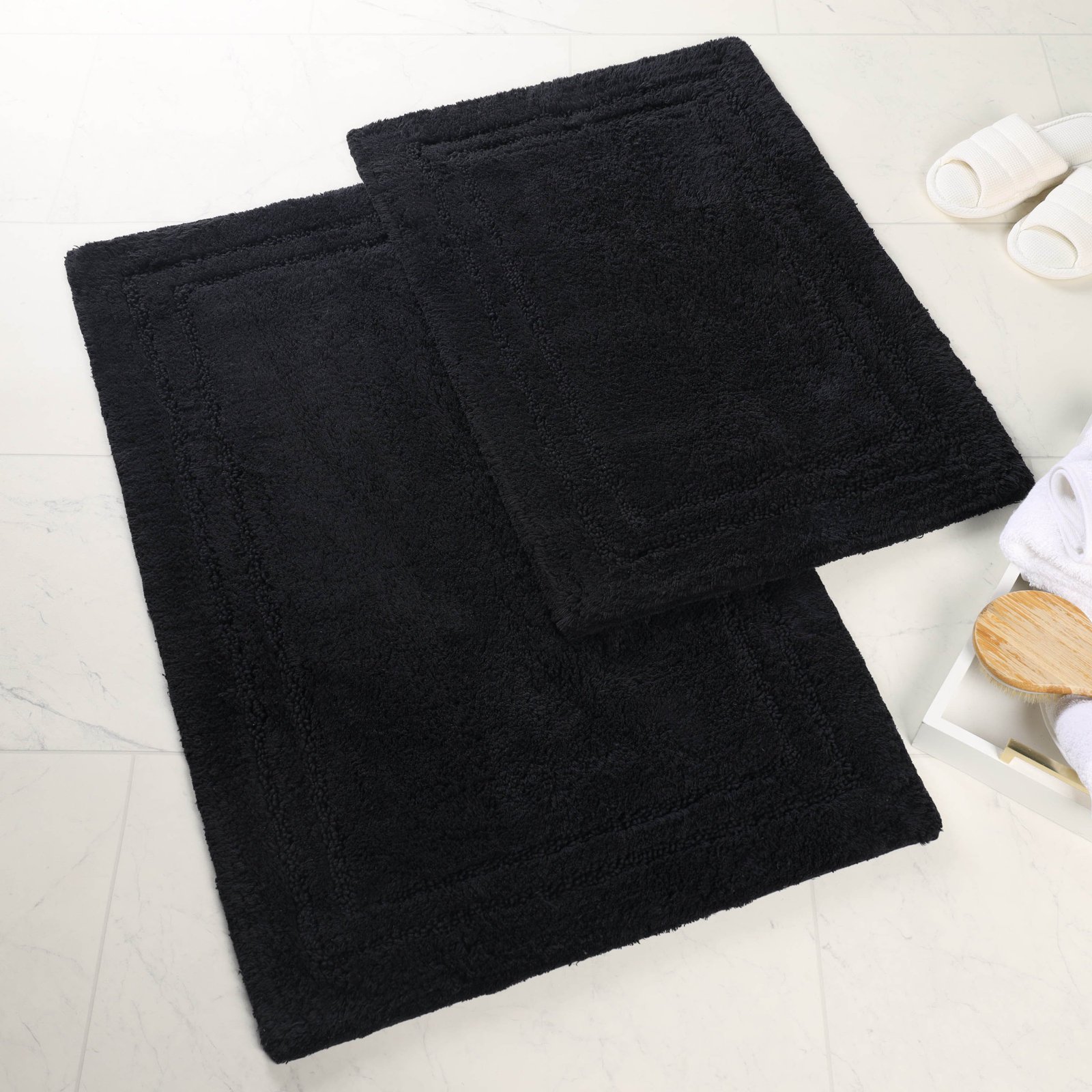 Cotton Bath Rug, Solid Black