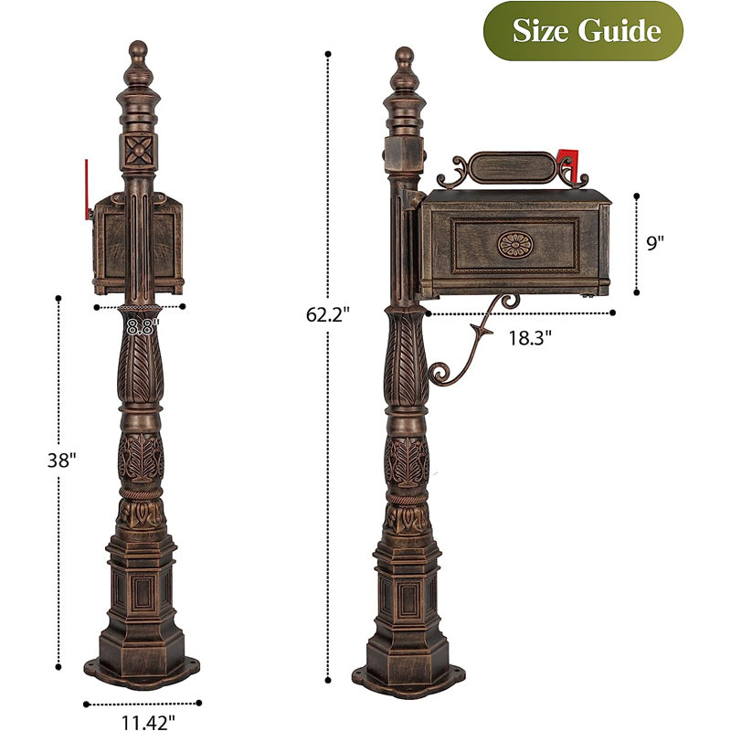 Bronze Cast Aluminum Decorative Pedestal Mailbox