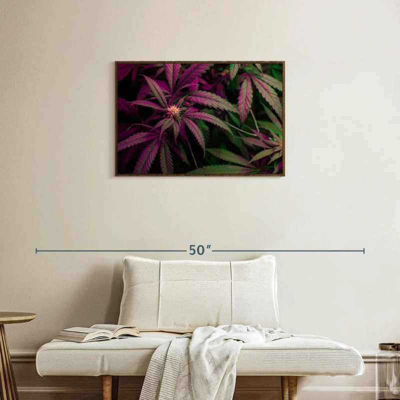 Lavande, marijuana, 31 po x 21 po, Cadre flottant en noyer