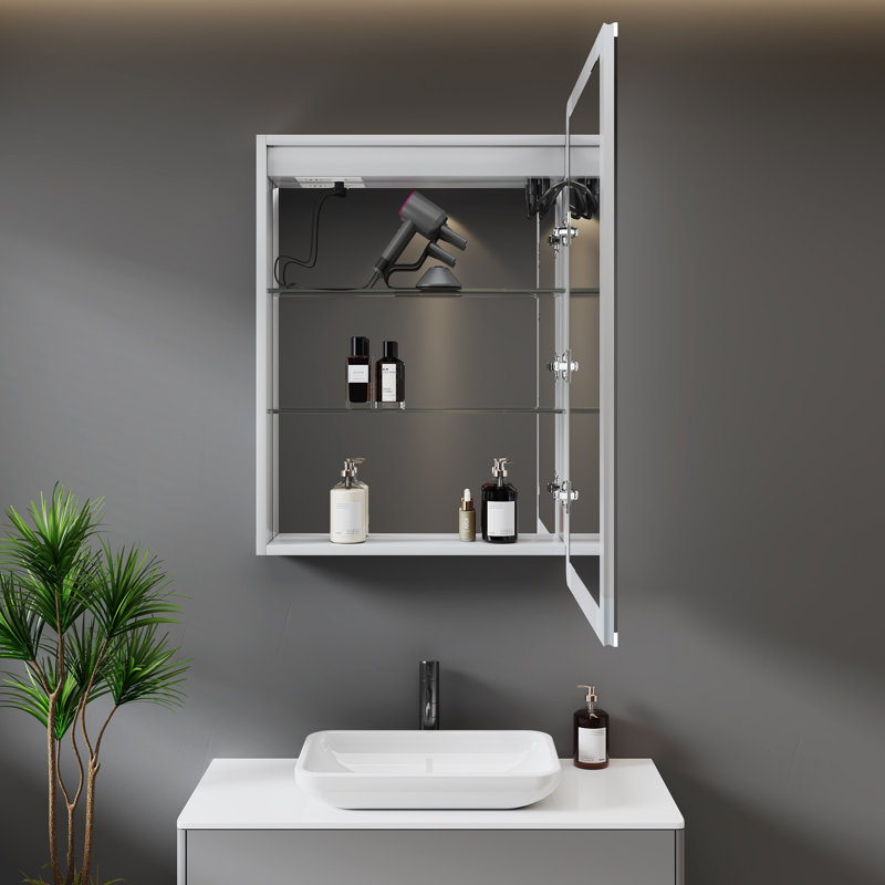 Cynethia Surface/Recessed Mount Rounded Edge Medicine Cabinet with Mirror and 3 Color Temperatures LED Lighting,Anti-Fog,3 Sliding Adjustable Glass Shelves