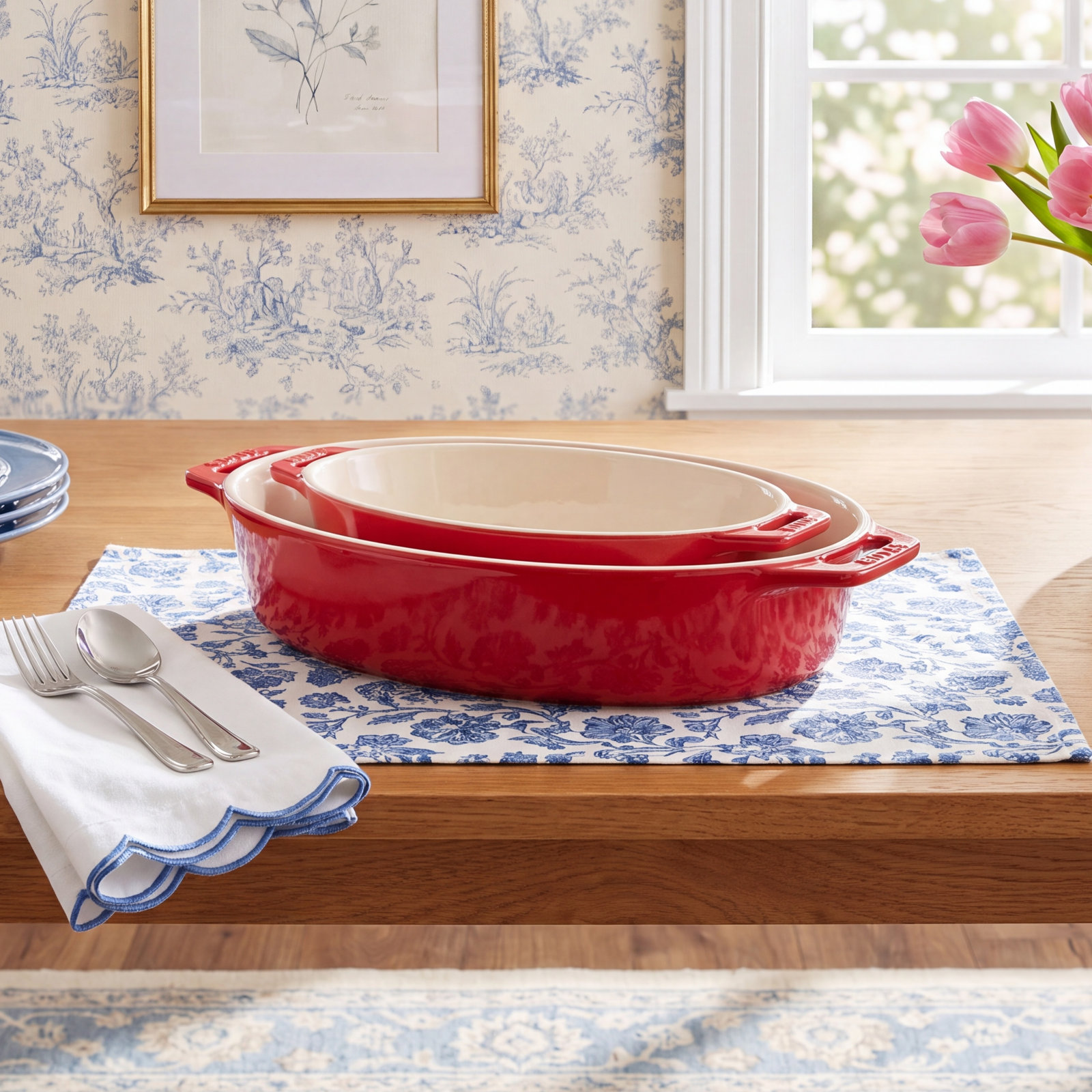 Staub Ceramic 2-Piece Oval Baking Dish Set, White