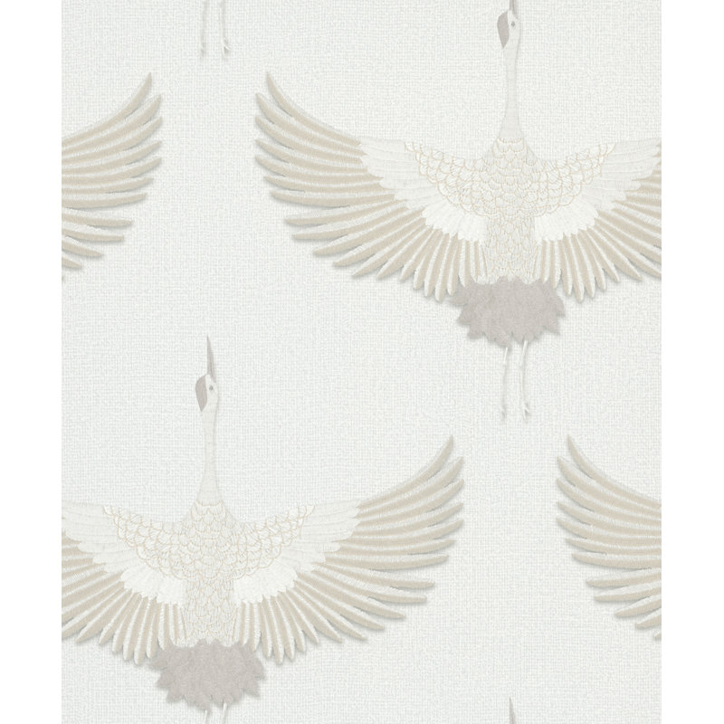 Amariyana Collection Textured Stork Design Wallpaper Roll, Beige