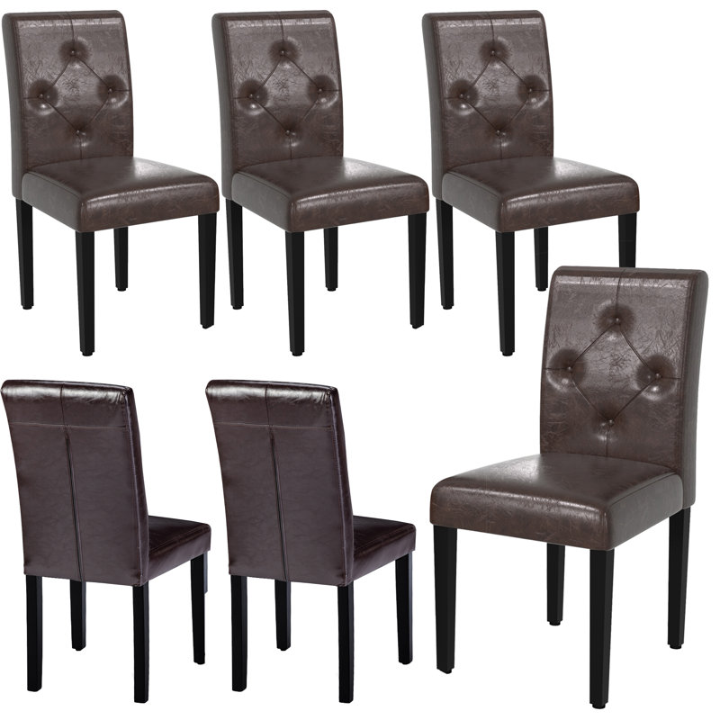 Upholstered Dining Chairs Set of 6, Button Tufted Parsons Dining Chair, Kitchen Chairs with Solid Wood Legs, Wood Accent Chair with High Back