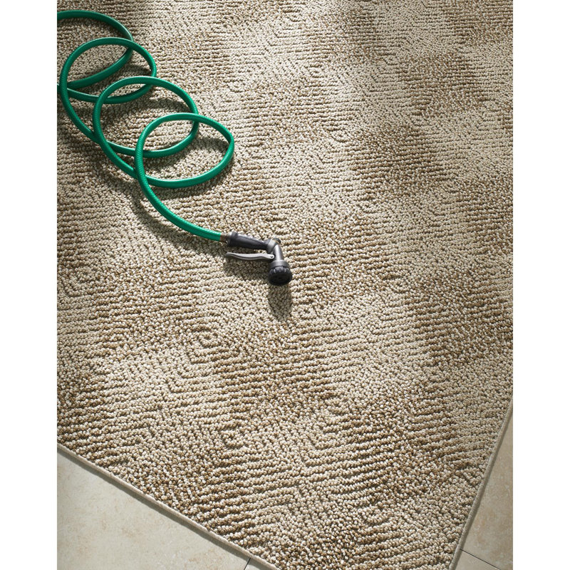 Tapis intérieur / extérieur en polypropylène tissé à la machine géométrique ivoire / brun clair, Rectangle 5 pi 3 po x 7 pi