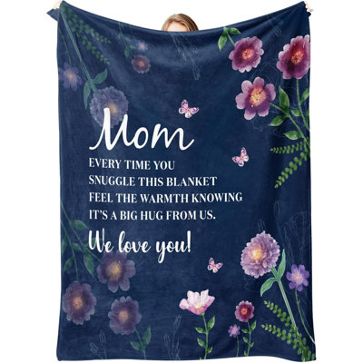 Gifts for Mom Mothers Day Birthday Gifts for Mom Blanket, Moms Gifts from Daughter Son, for Mother Gifts Mommy Blanket 30" x 40" Blue with Purple Flower