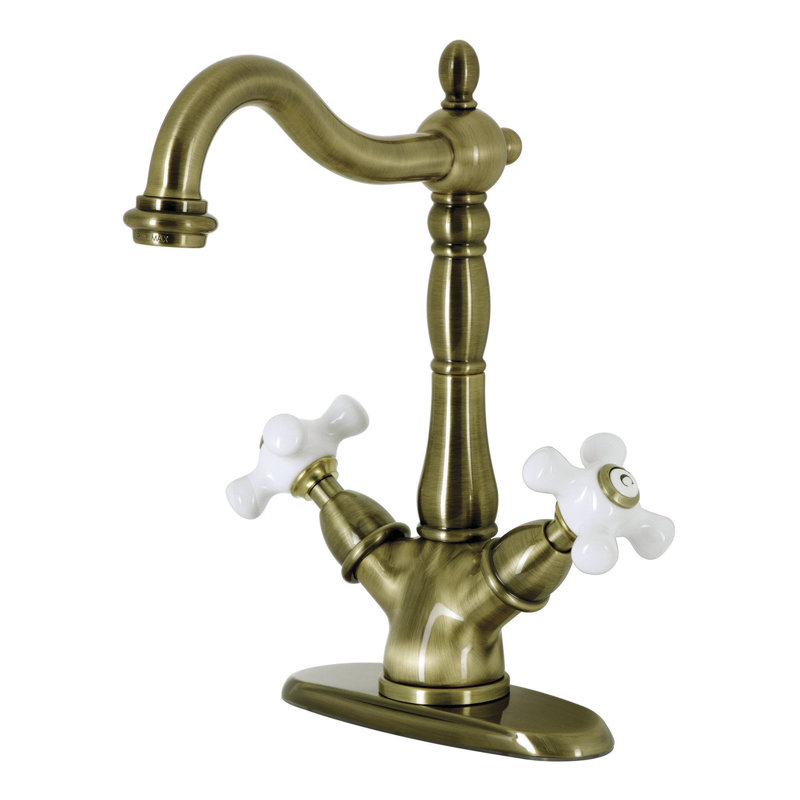 Kingston Brass Heritage Two-Handle 1-or-3 Hole Deck Mount Vessel Faucet, Vintage Brass