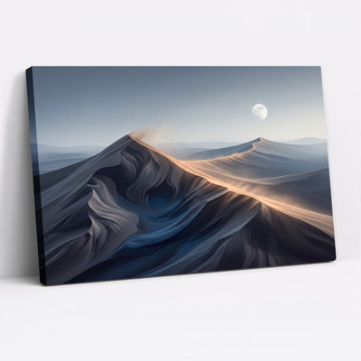 Blue and Gold Desert Dunes Under Full Moon Canvas Wall Art