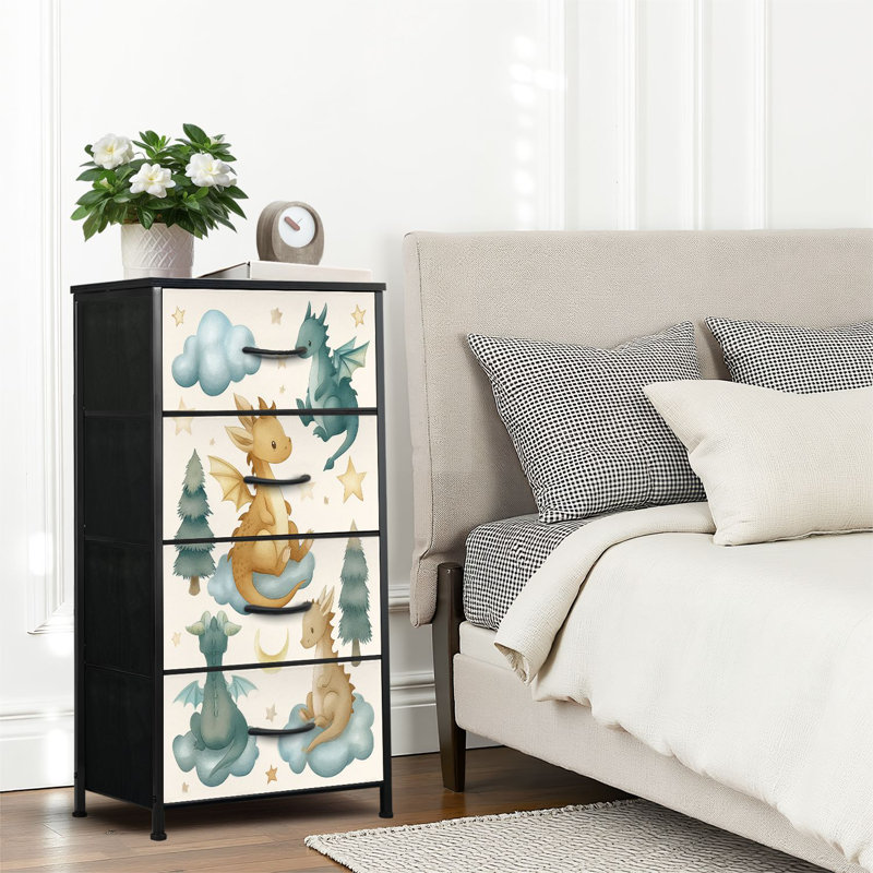 4 Drawer Dresser for Bedroom, Narrow Chest of Drawers, Wooden Top and Study Iron Frame 18"x37.5"-(WxH)