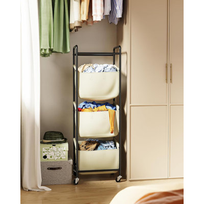 Vertical Laundry Sorter 3 Section With Removable Bag, Laundry Hamper With Wheels, 120 L Rolling Laundry Baskets Organizer For Bathroom, Apartment, Dorm Room