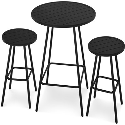 3-Piece Steel Patio Bar Height Round Bistro Set W/ Backless Stools, Slatted Design