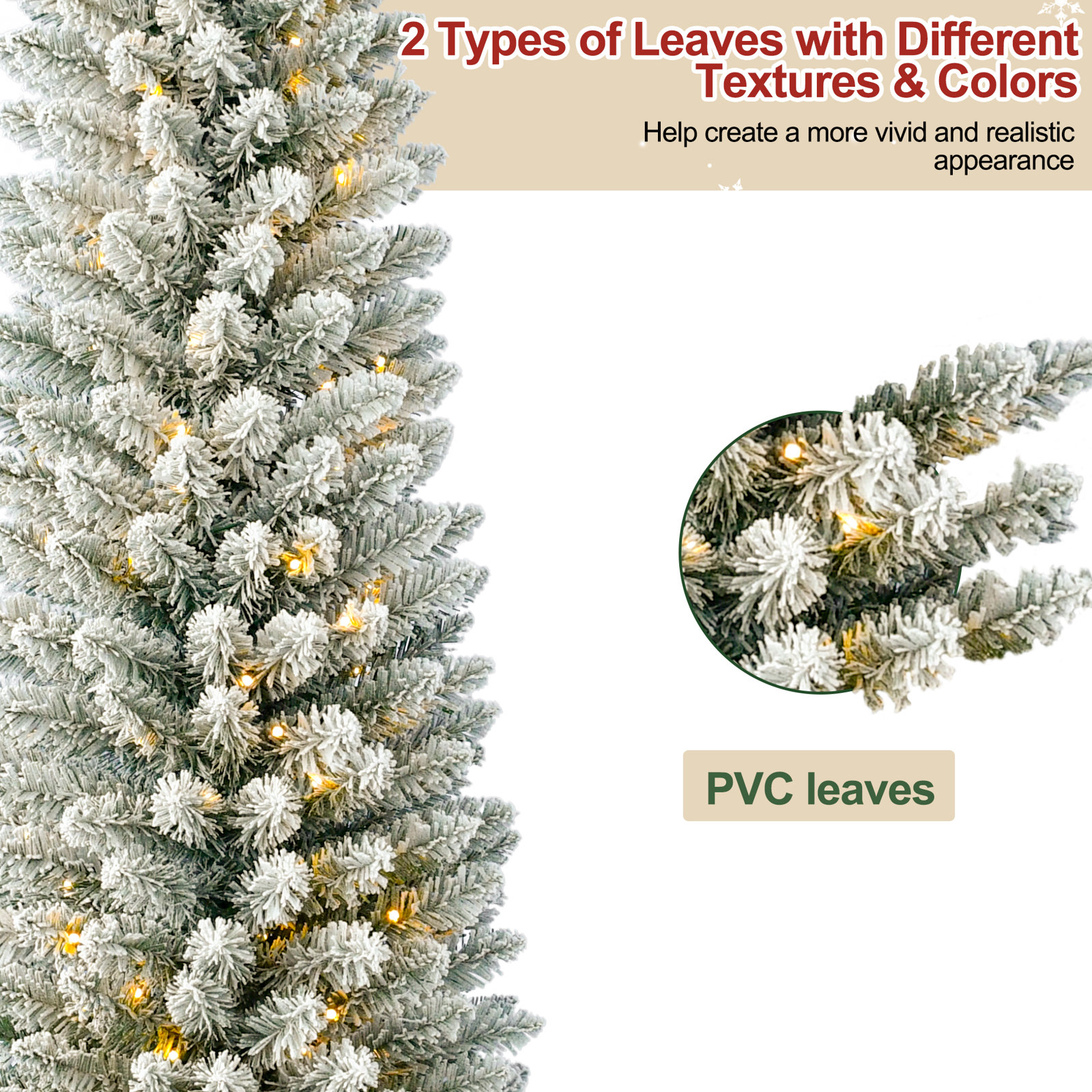 Pre-Lit Flocked Slim Christmas Tree, 4' H