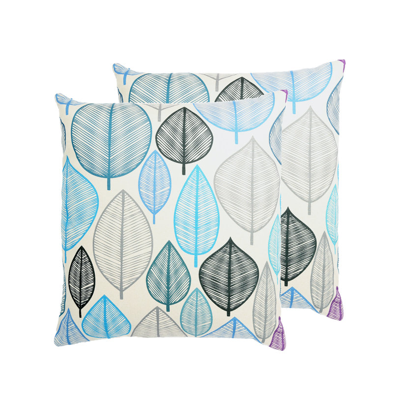 Housse et insert de coussin décoratif Leaf - ensemble de 2, Polyester / bourre de polyester, Bleu