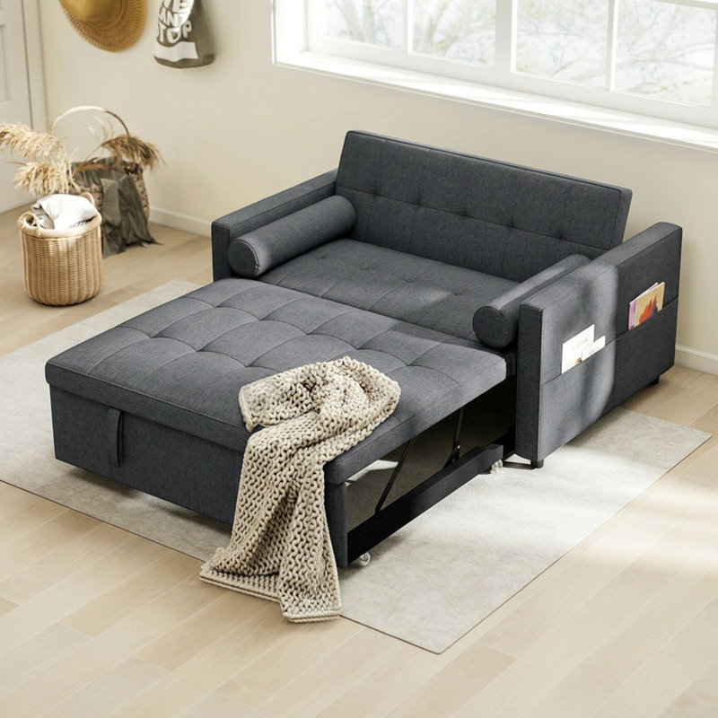 Canapé-lit, canapé-lit escamotable avec ports USB, revêtement en lin