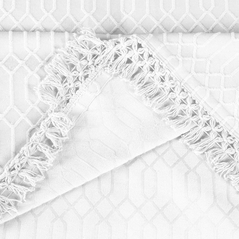 Remi All Season Jacquard Geometric Fringe Cotton-Poly Blend Bedspread Set With Shams, White, Twin Bedspread + 1 Standard Sham