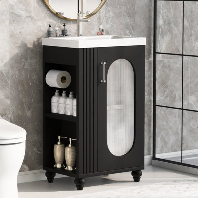 20 Inch Bathroom Vanity With Sink, Two-Tier Shelf, Adjustable Storage, Solid Wood And MDF Construction