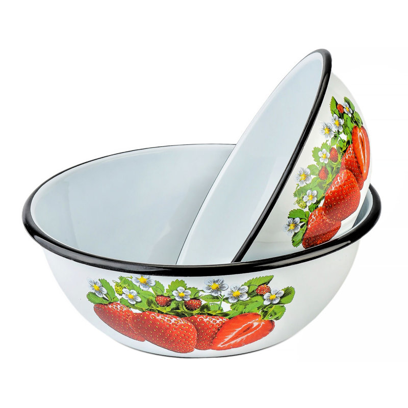 Ensemble de 2 bols en émail fraise (2,5 L + 4 L)