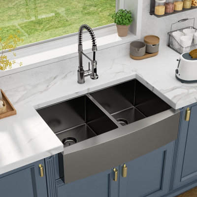 Évier de cuisine à double cuve en acier inoxydable calibre 16 50/50 L 33 po x l 21 po